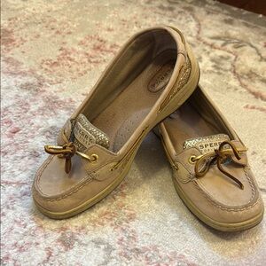 Sperry Gold and Tan Flats with Moccasin Design
